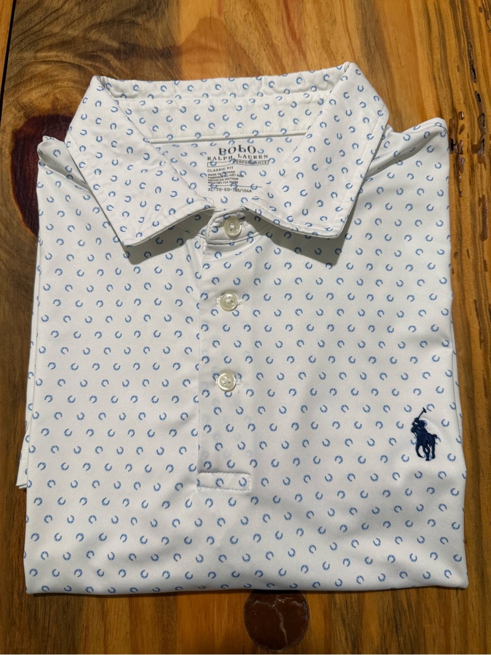 Polo by Ralph Lauren White Polo with Blue Mini Horseshoe Print XL